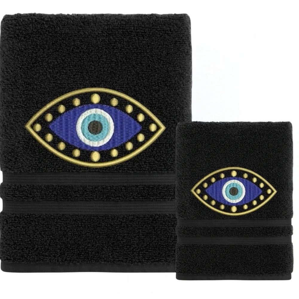 Set Evil Eye Embroidered 1 Hand 1 Bath Pick a set New Made to order Black